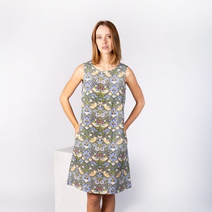 Women dress, William Morris, Strawberry Thief, summer dress, linen dress, 100% linen, linen tunic, sleeveless dress