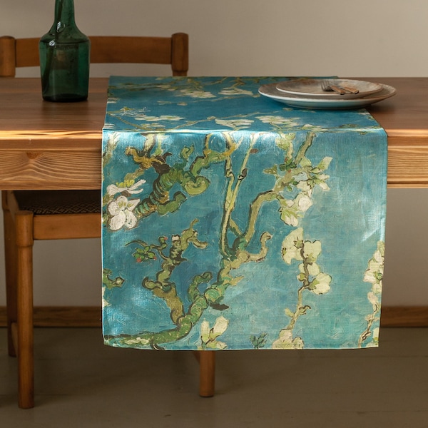 Table runner, Vincent van Gogh, Almond Blossom, housewarming gift, linen table runner, 100% linen fabric, custom length