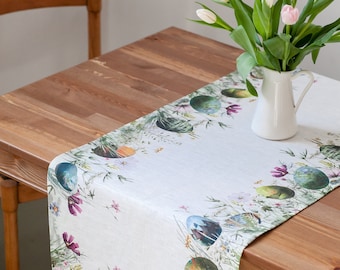 Monet Inspired Easter Eggs Linen Table Runner