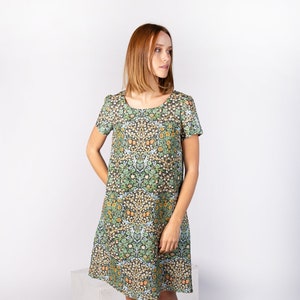 Linen dress, Blackthorn, William Morris, dress short sleeves, summer dress, linen women dress, vintage dress, 100% linen