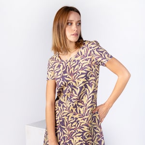 Linen dress, William Morris, Yellow Leaf, dress short sleeves, summer dress, linen women dress, vintage dress, 100% linen