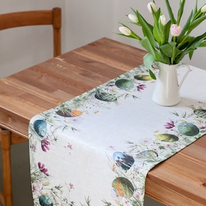 Monet Inspired Easter Eggs Linen Table Runner