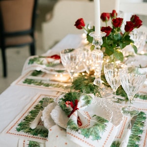 Table runner, Ethno-Festive Fir, Christmas table top, Christmas decor, Holiday table linens, 100% linen, linen table runner image 2