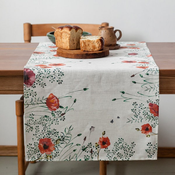 Table runner, red poppies, housewarming gift, easter table runner, housewarming, farmhouse runner, table decor, linen, table cloth