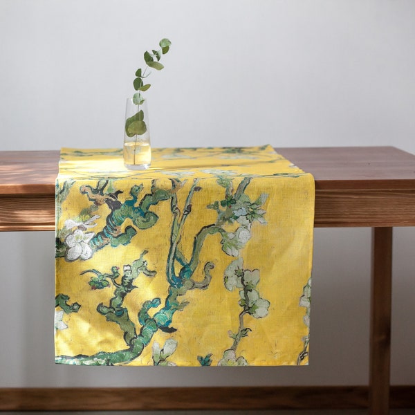 Table runner, Vincent van Gogh, Almond Blossom, housewarming gift, linen table runner, 100% linen fabric, custom length