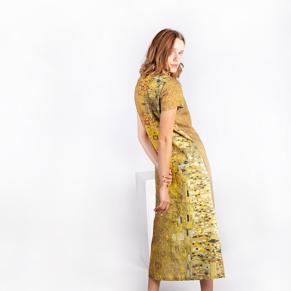 Linen dress, Gustav Klimt, Adele, linen midi dress, linen summer dress, linen clothing