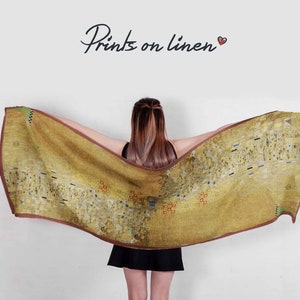Gustav Klimt Adele Linen Scarf Shawl, Handmade in Lithuania