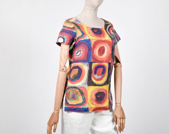 Linen top, Wassily Kandinsky, Color Study, Linen Shirt Short Sleeves, Natural Linen Shirt, summer shirt, linen blouse, women shirt