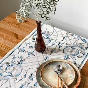 Table runner, Art dec, linen table top, 100% linen, custom length table runner, blue table runner, Holiday table runner, Christmas decor