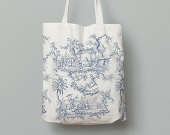 Sac fourre-tout, toile de Jouy, sac en lin, impression d'art, sac d'artiste, sac 100 % lin