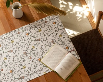Camino de mesa de lino floral hecho a mano, estampado botánico, regalo de inauguración de casa