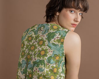 Linen top, William Morris, Orchard, women blouse, linen shirt, tank top, 100% linen, blouse, sleeveless shirt, linen tank top