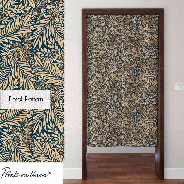 William Morris Linen Noren Curtain, Floral Door Panel