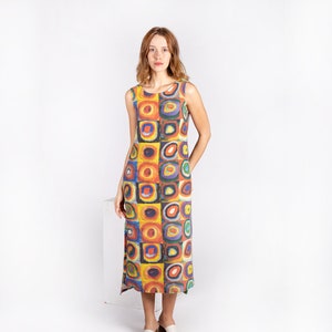 Linen dress, Color Study: Squares with Concentric Circles, Wassily Kandinsky, linen midi dress, linen summer dress, linen clothing