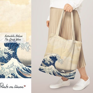 Tote bag, Hokusai, The great wave, linen bag, art print, birthday gift, shoulder bag, teacher bag, vintage bag, street bag image 2