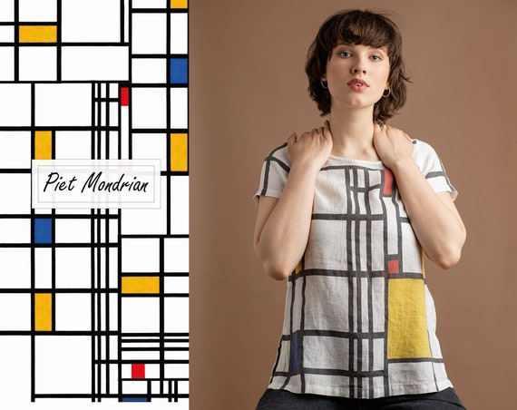 Linen top, Piet Mondrian, linen blouse, linen tunic, vintage shirt, linen summer shirt, t-shirt, custom size shirt, 100% linen