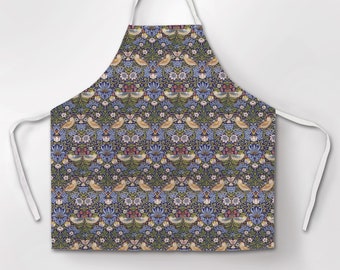 Linen apron, William Morris, The Strawberry Thief, women apron, 100% linen apron, apron wholesale, cross back apron, apron with pocket