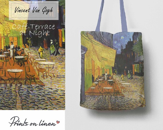 Van Gogh, Tote bag canvas, Café Terrace at Night, Tote bag, 100% linen, Made in Lithuania, Hand Made Tote, Shopping bag, Perosnalized gift