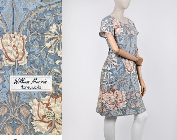 William Morris, Honeysuckle, linen dress, classic women dress, 100% linen, plus size dress, light linen summer dress