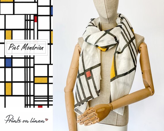 Women scarf, Piet Mondrian, Scarf, Linen scarf, blanket scarf, linen shawl, minimal scarf, 100% linen fabric
