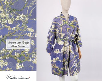 Kimono robe, Vincent van Gogh, kimono cardigan, bathrobe, Almond blossom, 100% linen, bridesmaid gift, Linen robe, linen, Linen bathrobe