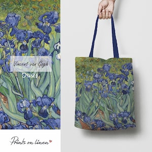 Van Gogh Irises Linen Tote Bag, Art Print Shoulder Bag