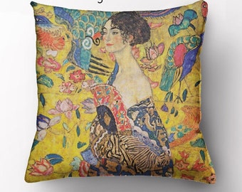 Gustav Klimt, housse de coussin, 18 x 18 pouces, oreiller en lin, coussin, coussins décoratifs, coussin, taie d'oreiller, taie d'oreiller, décoration d'intérieur