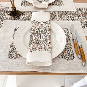 Napkins set, William De Morgan, linen napkins, 100% linen, vintage table decor, custom size, napkins wholesale