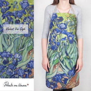 Apron, Van Gogh, Irises, matching towel, linen apron, custom apron, free size apron, hand made apron, chef apron, linen towel, apron pattern