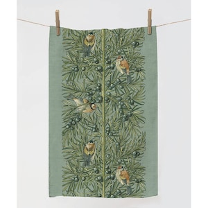 Linen Kitchen Towel, Anton Seder Waxwing Birds, Art Nouveau