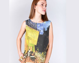 Linen blouse, Café Terrace at Night, Van Gogh, Van Gogh shirt, linen top, women blouse