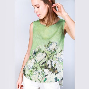 Linen top, Vincent van Gogh, Roses 1890, women blouse, linen shirt, tank top, 100% linen, blouse, sleeveless shirt, custom size shirt