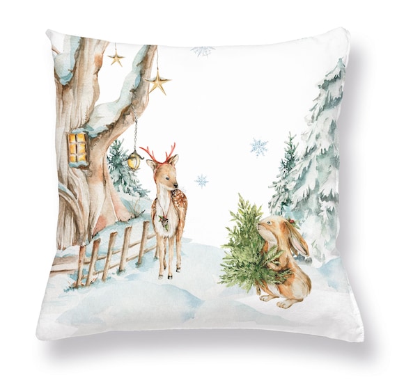 Cushion cover, Holiday Tales, Christmas Cat, Christmas decoration, linen pillow