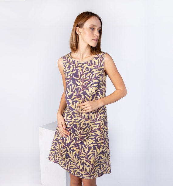 Linen dress, William Morris, Summer dress, Floral print, Casual dress, Vintage dress, Beach dress, Sleeveless dress