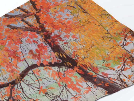 Linen Placemats, Autumn leaves (1912) by Edward Okuń, Vintage Table Decor, 100% Linen, Handmade in Lithuania