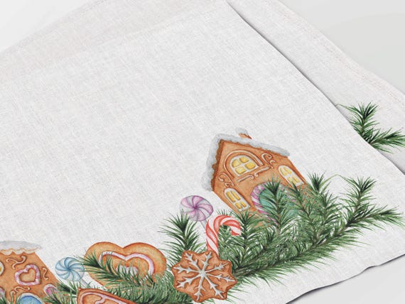 Placemats set, Gingerbread, Christmas decorations, Christmas gift, Holiday decor, Christmas print, 100% linen, Christmas Ornaments
