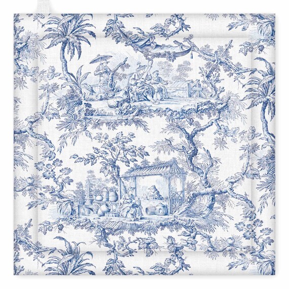 Pot Holder, Toile de Jouy, kitchen accessory, linen pot holder, kitchen decoration
