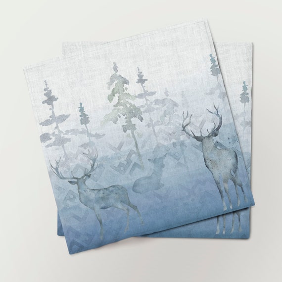 Napkins linen, Deer in the Mist, Napkins cloth, Napkins set, 100% linen, Blue napkins, Wabi Sabi, Christmas napkins, fabric napkins