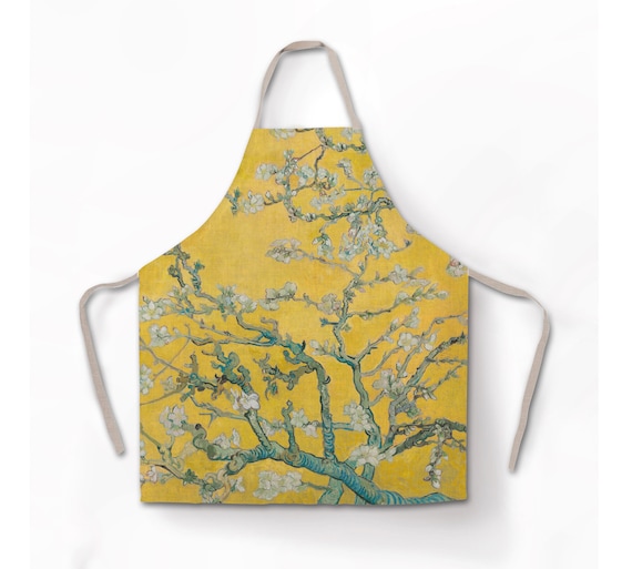 Linen apron, Vincent van Gogh, Almond Blossom,  apron pattern, apron with pocket, cross back apron, 100% linen, apron wholesale