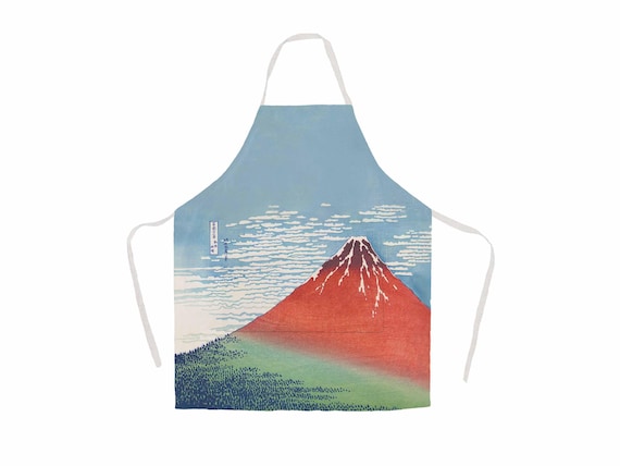 Linen apron, Katsushika Hokusai Fine Wind Clear Morning, 100% linen apron, apron wholesale, cross back apron, apron with pocket