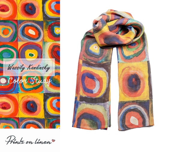 Kandinsky scarf, Color study, Linen scarf, women scarf, 100% linen, hand made scarf