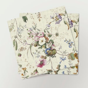 Napkins set, Textile, William Kilbunr, Vintage flowers, linen napkins, fabric napkins, 100% linen, matching napkins set, dinner napkins