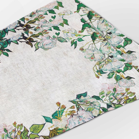 Placemats set, Van Gogh Roses, linen placemats, 100% linen
