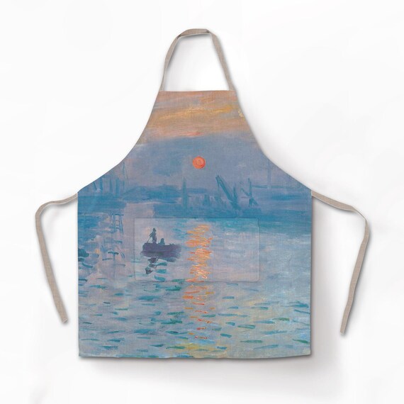 Apron, Claude Monet, Impression Sunrise, matching towel, linen apron, custom apron, free size apron, hand made apron, artist apron