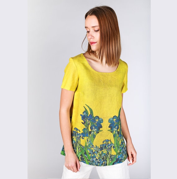 Vincent van Gogh, Irises, Linen shirt, linen top, Van Gogh, linen blouse, shirt, t-shirt, linen women shirt