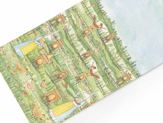 Table runner, Easter Morning, chicken and rabbits collection, Easter table decor, 100% linen