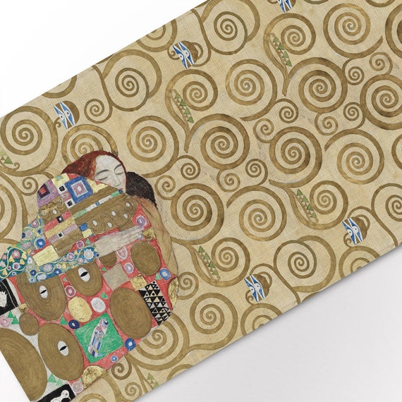 Table runner, Gustav Klimt Fulfillment (Lovers) The Hug, linen table runner, 100% linen