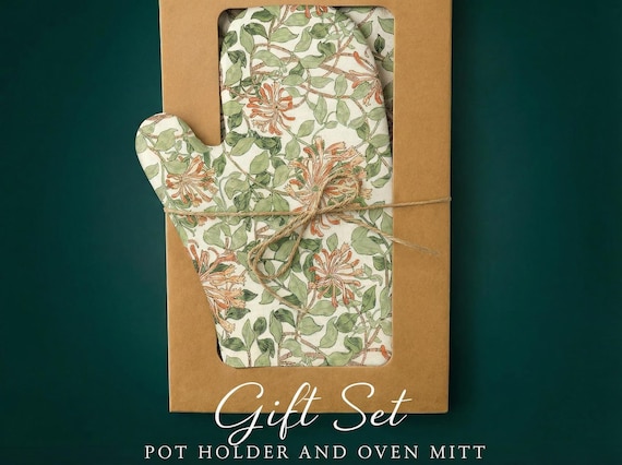 Gift set, Pot Holder and Oven Mitt, William Morris, Honeysuckle, kitchen accessory, kitchen decoration
