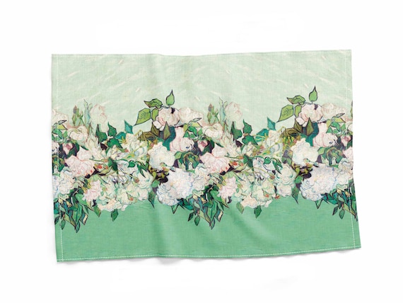 Linen towel, Van Gogh, Roses, 100% linen, Van Gogh textile, hostess gift, farmhouse decor, kitchen towel