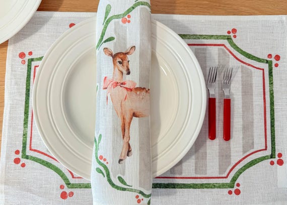 Placemats set, Deer & Cheer, Christmas ornaments, Christmas stocking, Holiday decorations, Christmas party, Christmas gift